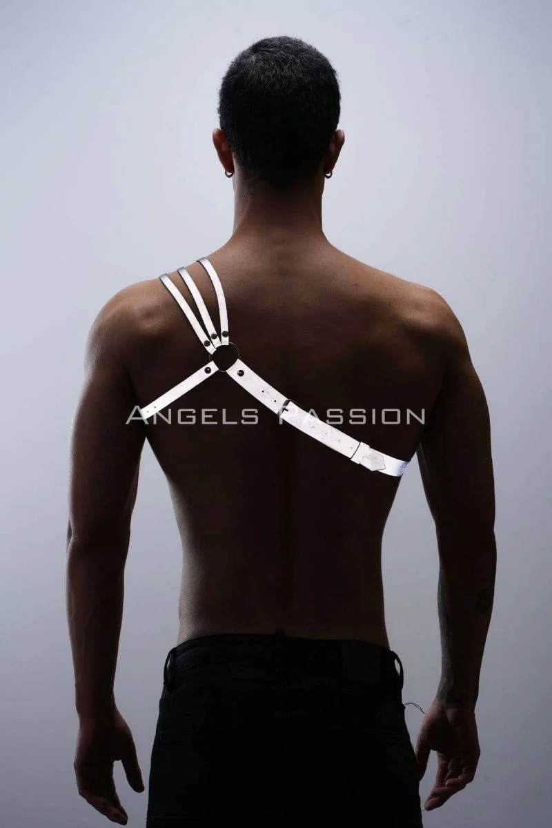 Reflektörlü (karanlıkta Parlayan) Omuz Detaylı Şık Erkek  Göğüs Harness, 3 Çizgili Harness - Brfm45