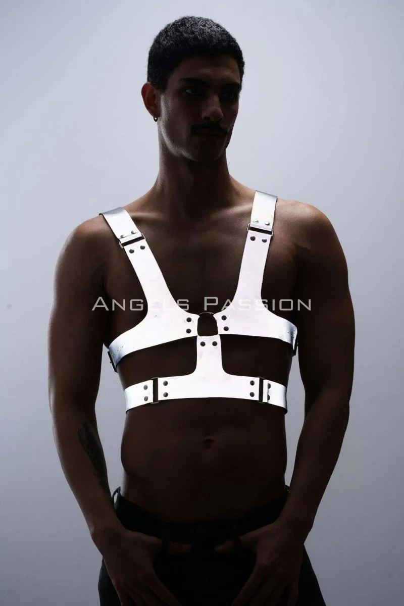 Reflektörlü (karanlıkta Parlayan) Sert Göğüs Harness, Gay Harness Aksesuar, Gay Giyim - Brfm119