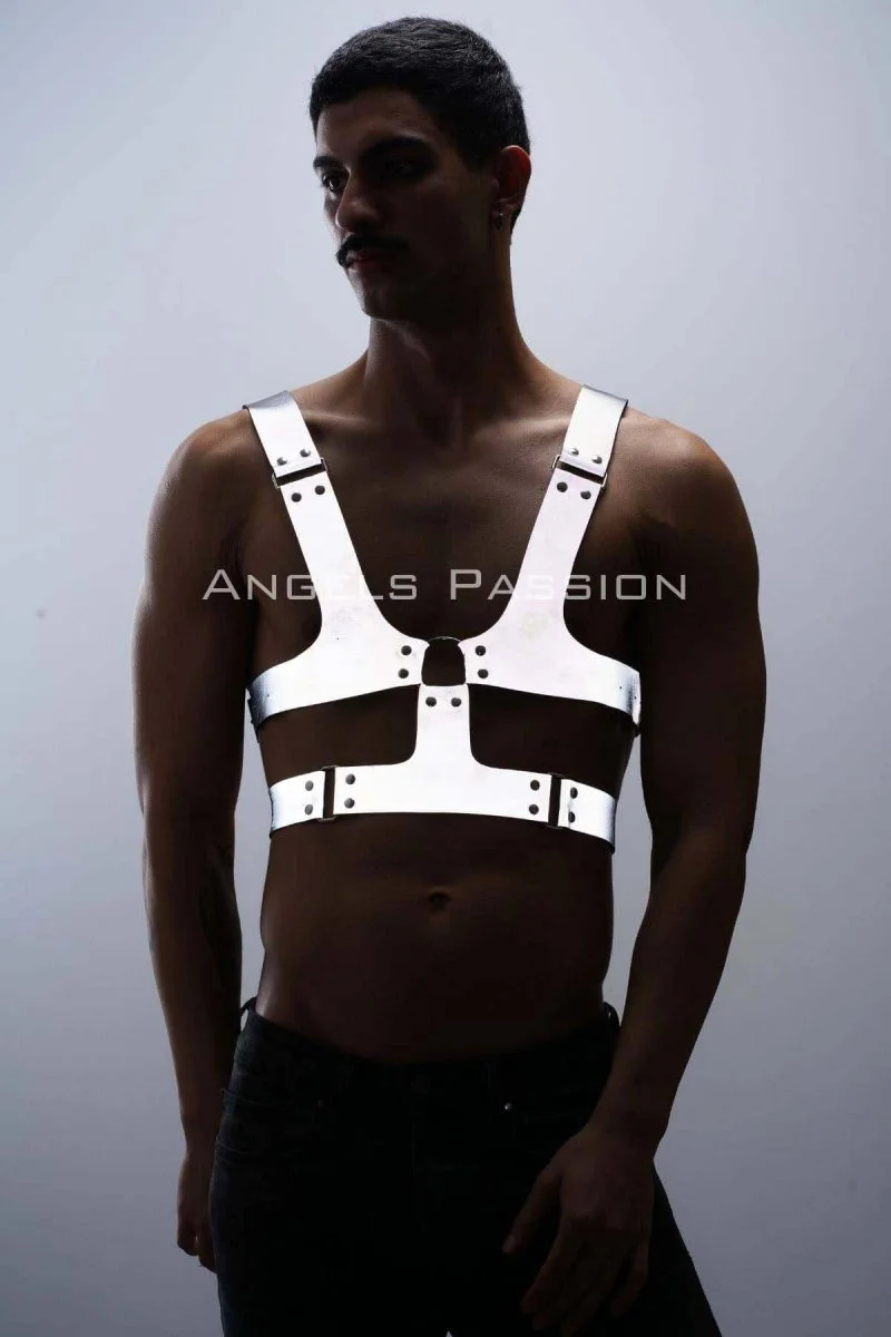 Reflektörlü (karanlıkta Parlayan) Sert Göğüs Harness, Gay Harness Aksesuar, Gay Giyim - Brfm119