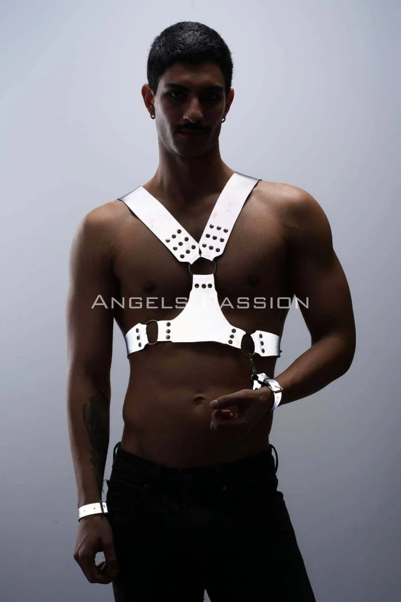 Karanlıkta Parlayan - Reflektörlü Erkek  Harness, Kelepçeli Göğüs Harness Takım - Brfm121