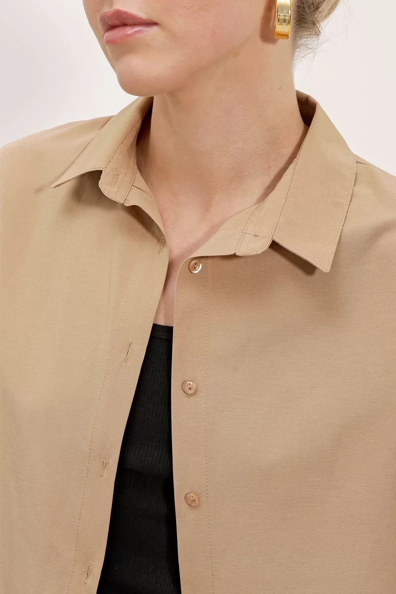 Kadın Basic Oversize Pamuklu Bisküvi Gömlek