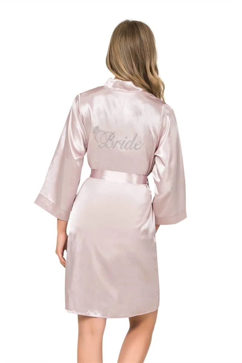 Pudra Kısa Saten Bride Sabahlık