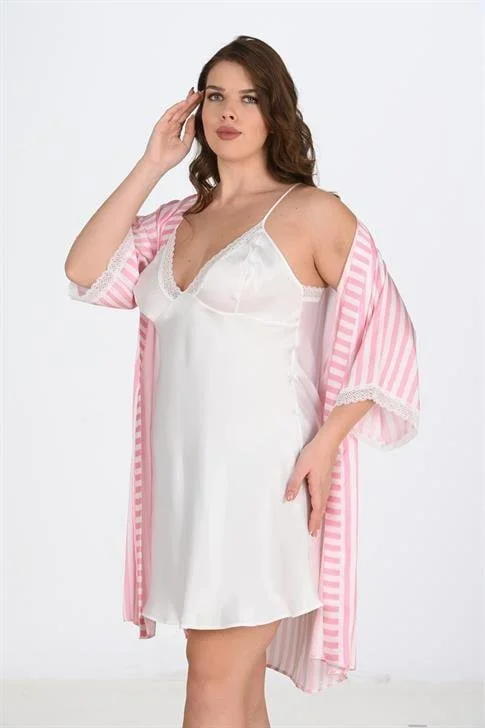 2'li Beyaz-pembe Sabahlık Takımı Bigsize 6210