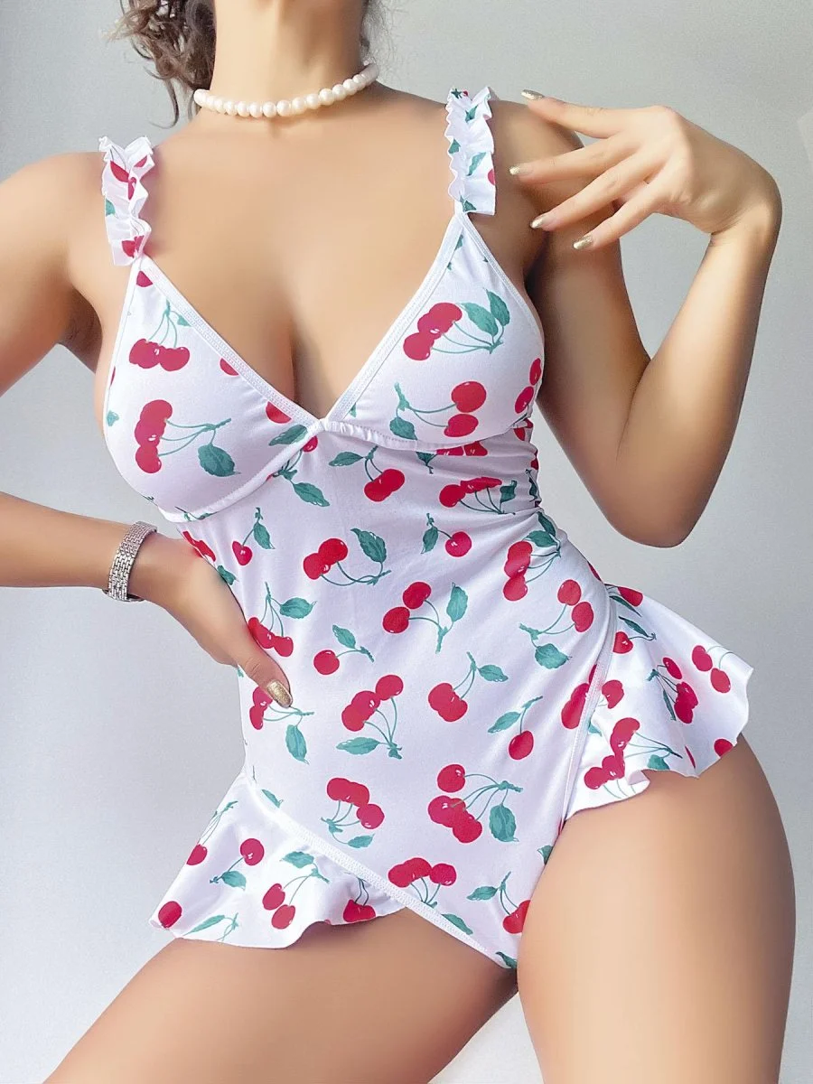 Vişne Desenli Fantezi Body
