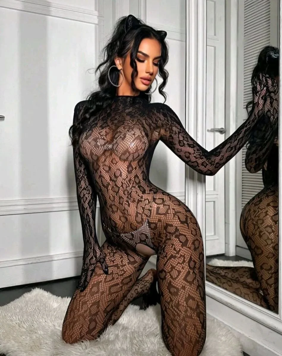 Leopar Desen Vücut Çorabı
