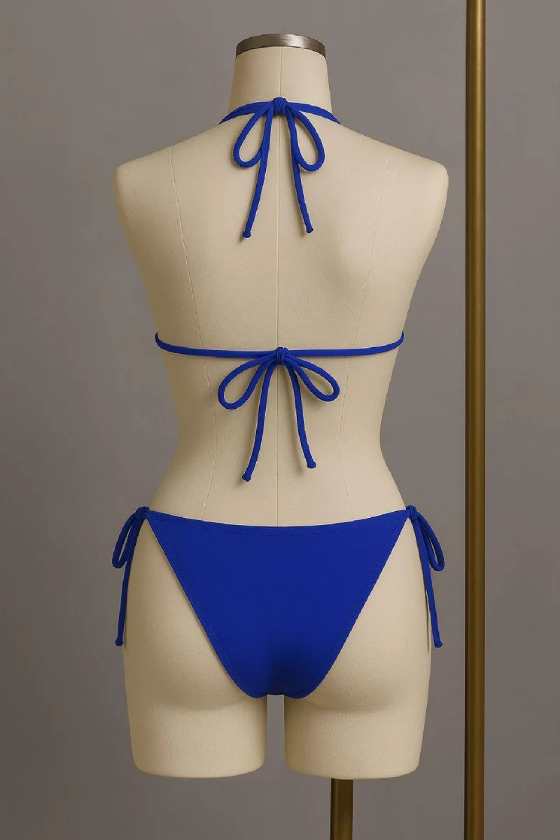 Kadın Mavi Yandan Ve Boyundan Bağlamalı Bikini Mayo Takımı