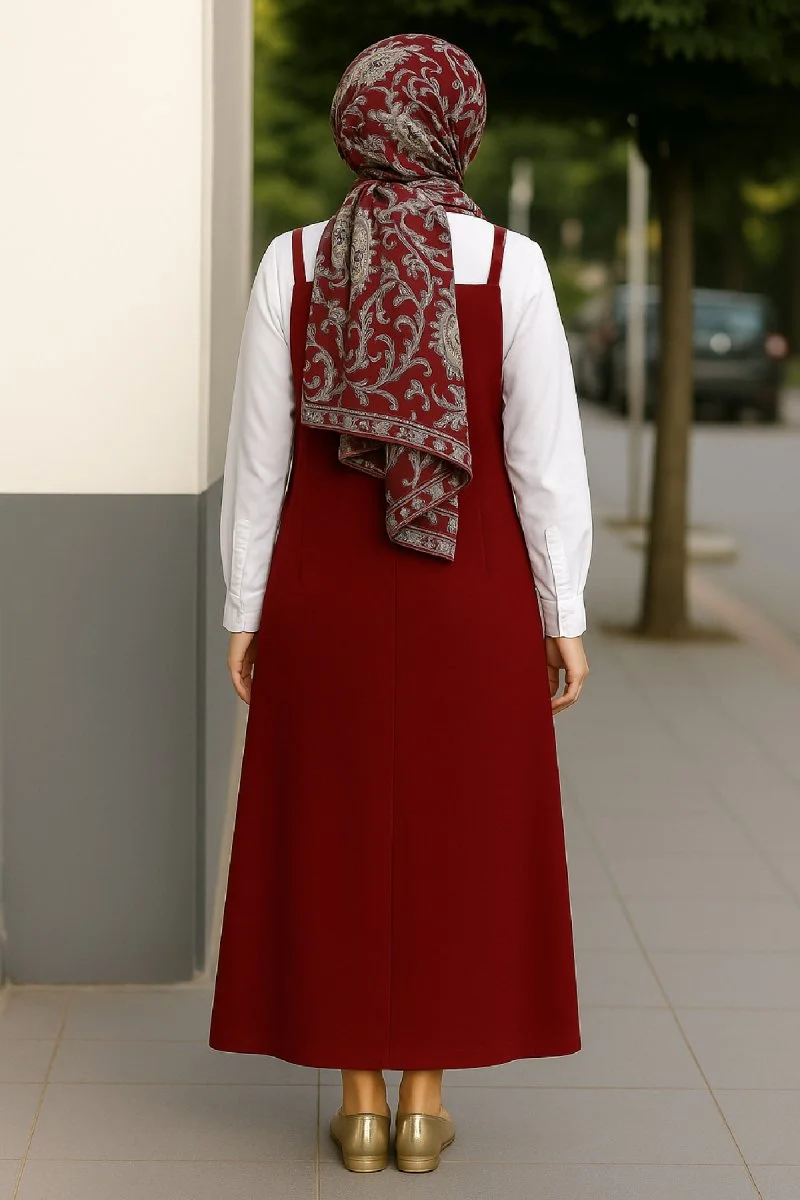 Kadın Bordo Basic Ayarlanabilir Askılı Jile Elbise