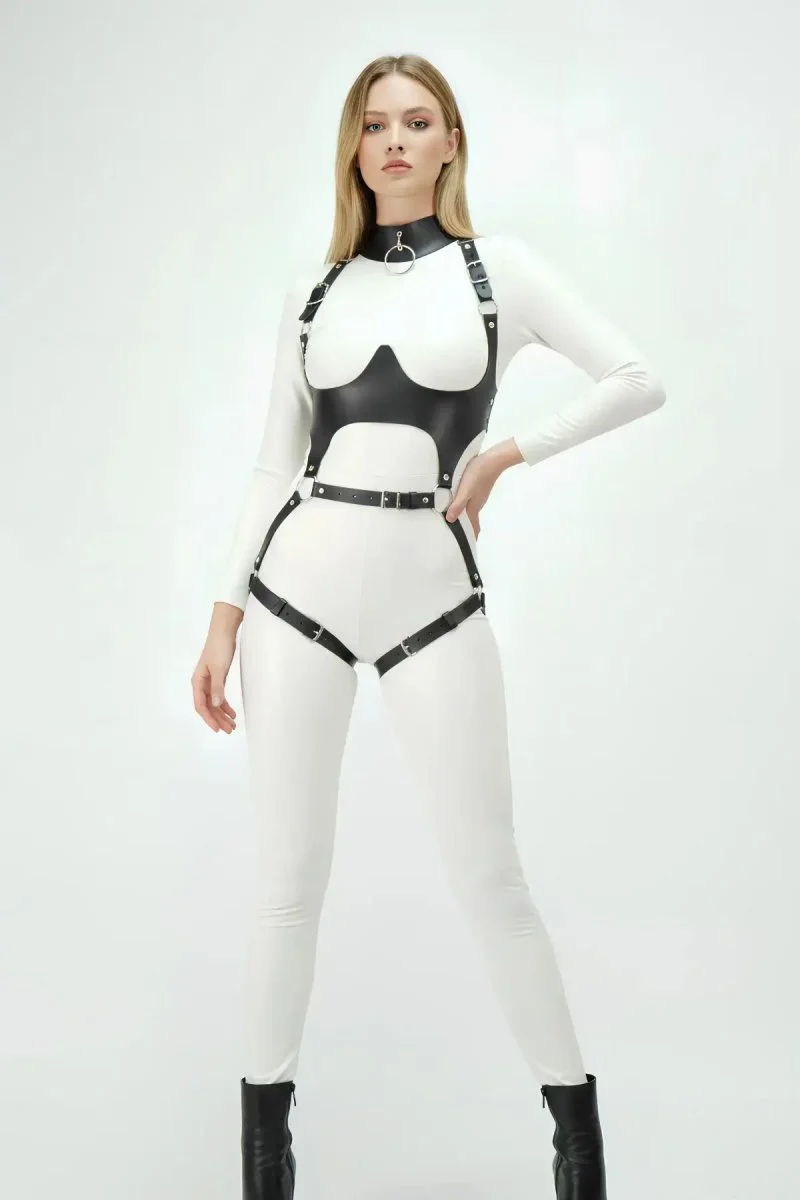 Deri Harness, Göğüs Altı Destekli Harness Takım, Deri Dansçı Kostüm - Brf1402