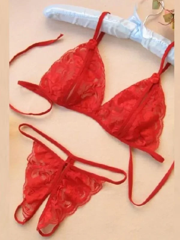 Fantezi Kırmızı Dantelli Seksi Sütyen Kilot Takım