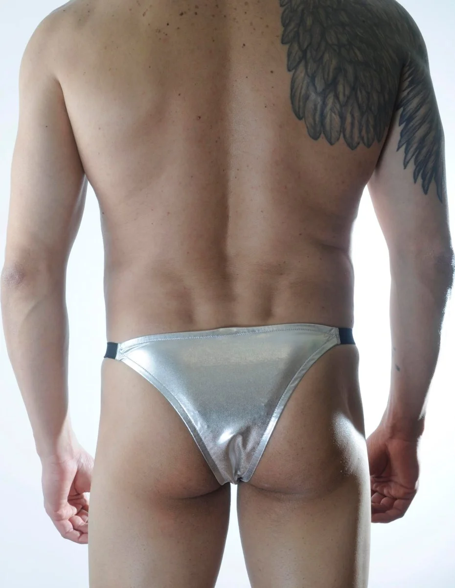 Erkek Gümüş Lame Brazillian Slip