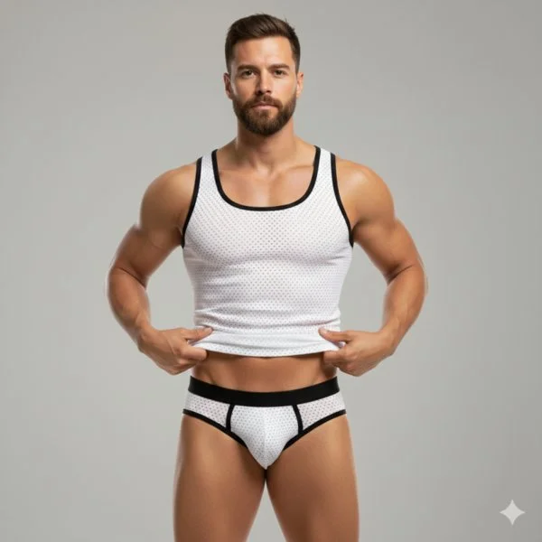 Beyaz Delikli Kumaş Tank Top Slip Takımı