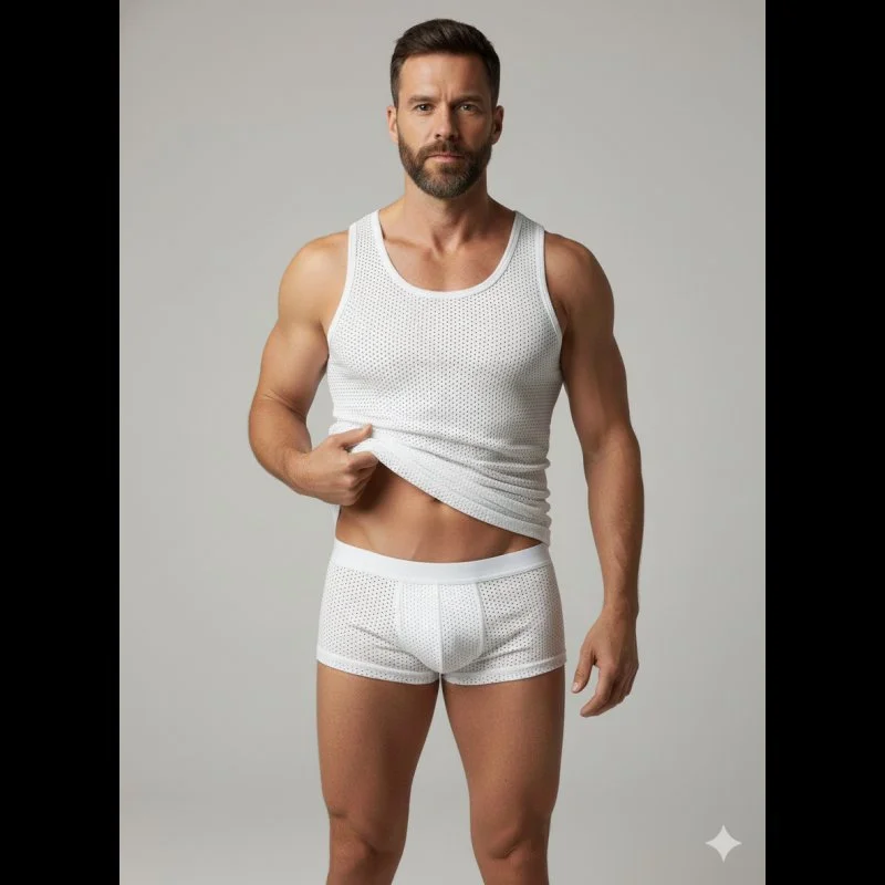 Erkek Beyaz File Tank Top Boxer Takımı