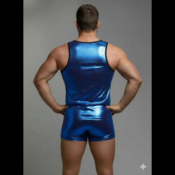 Erkek Mavi Lame Tank Top Boxer Takım