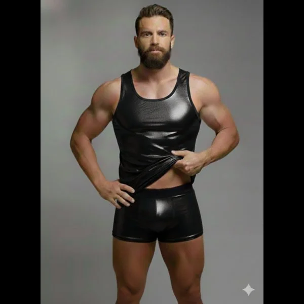 Erkek Lame Tank Top Boxer Takımı