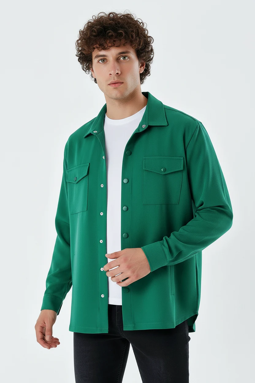 Erkek Oversize Zümrüt Yeşili Gömlek
