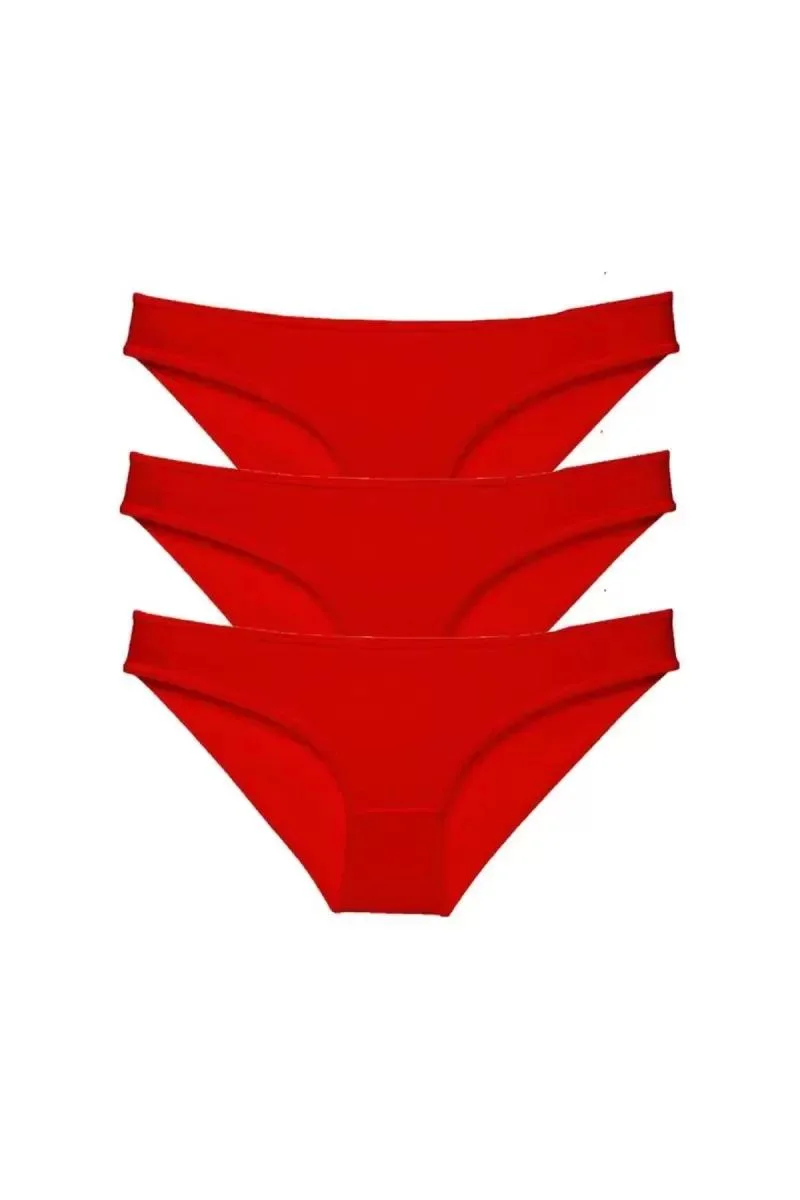 3 Adet Süper Eko Set Likralı Kadın Slip Külot Kırmızı