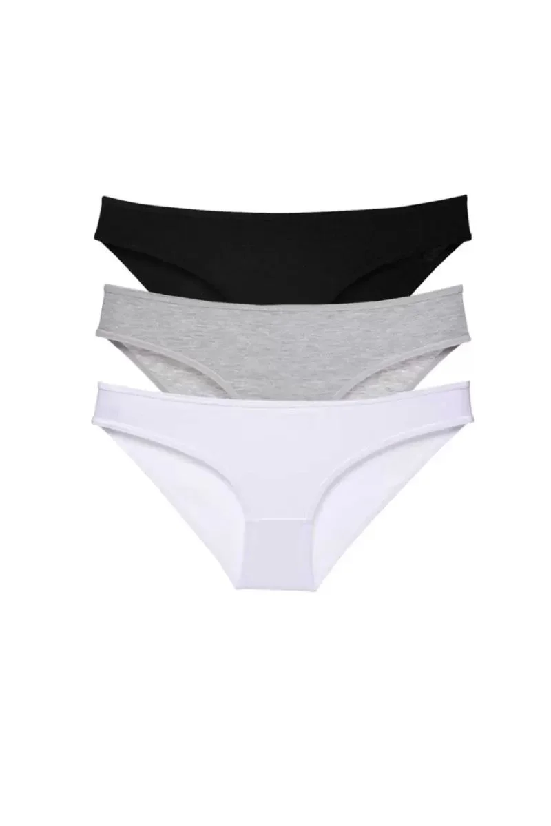 3 Adet Süper Eko Set Likralı Kadın Slip Külot Siyah Gri Beyaz