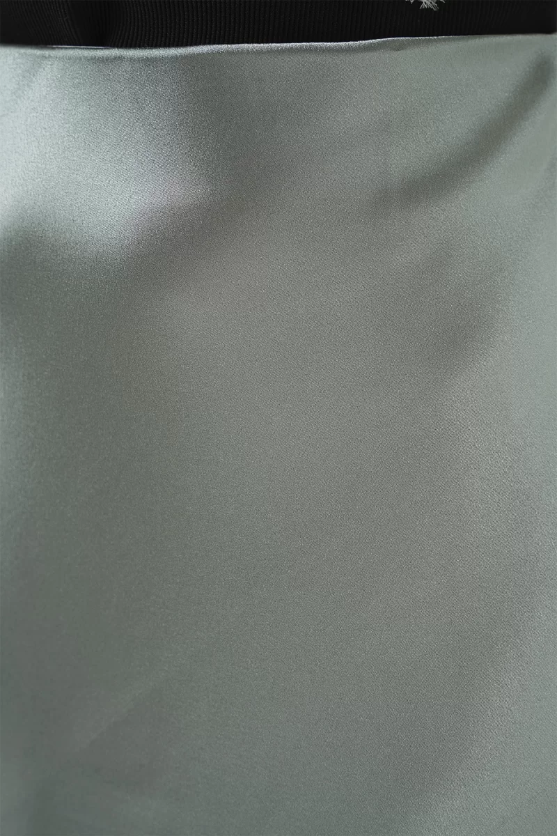 Kadın Yuvarlak Yaka Normal Çiçek Desenli Saten Çağla Yeşili Etek