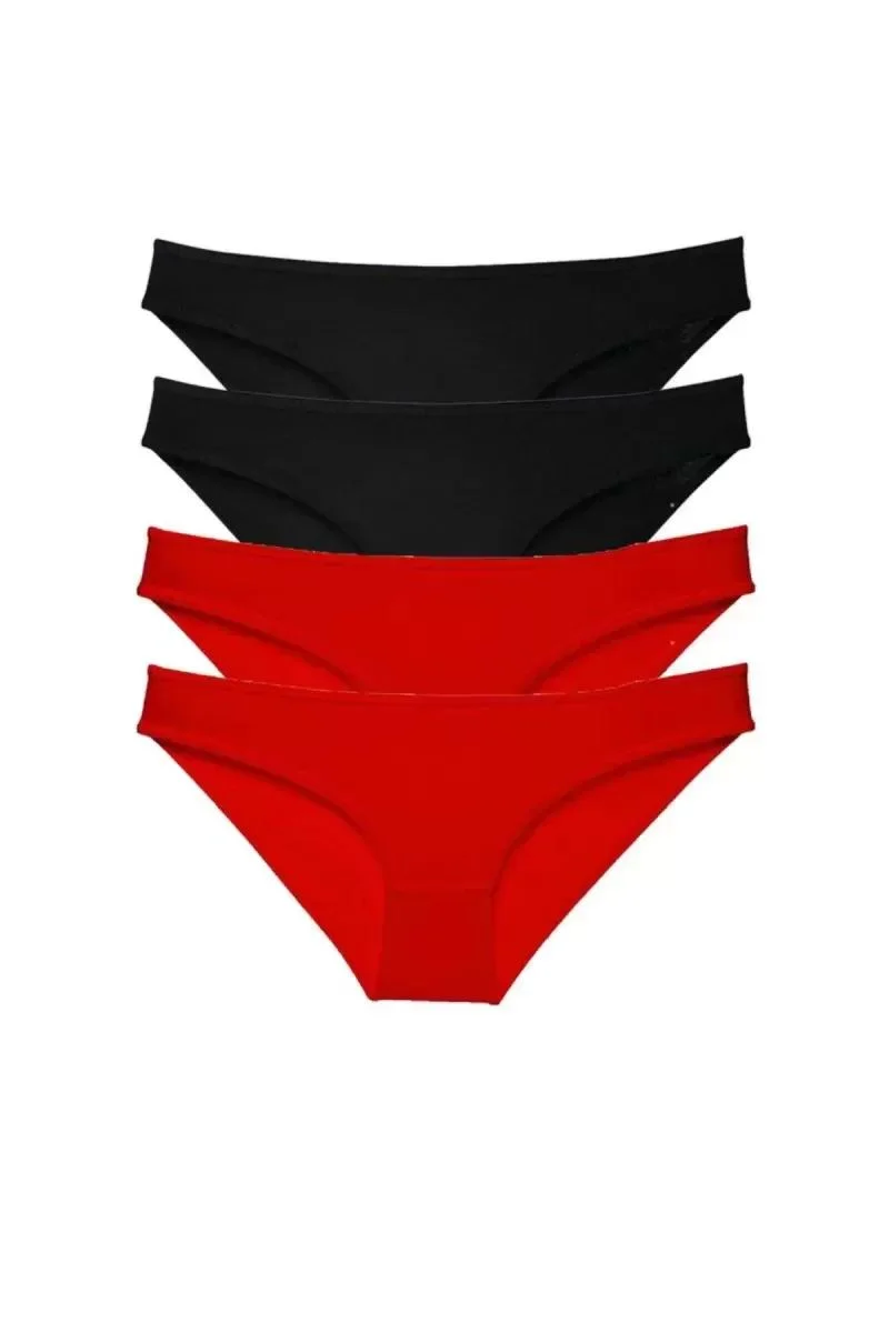 4 Adet Süper Eko Set Likralı Kadın Slip Külot Siyah Kırmızı