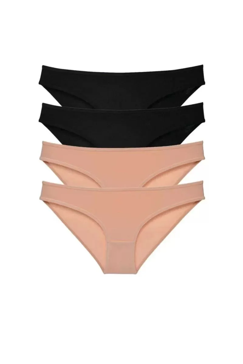 4 Adet Süper Eko Set Likralı Kadın Slip Külot Siyah Ten