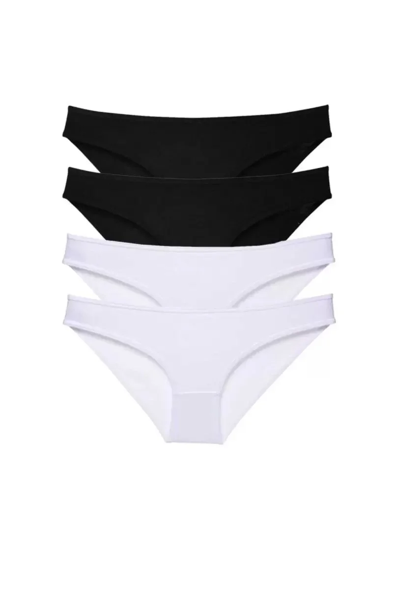 4 Adet Eko Set Likralı Kadın Slip Külot Siyah Beyaz