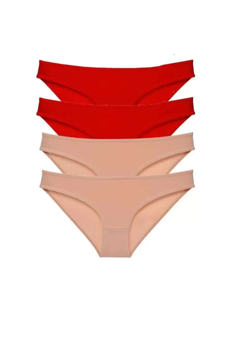 4 Adet Eko Set Likralı Kadın Slip Külot Kırmızı Ten