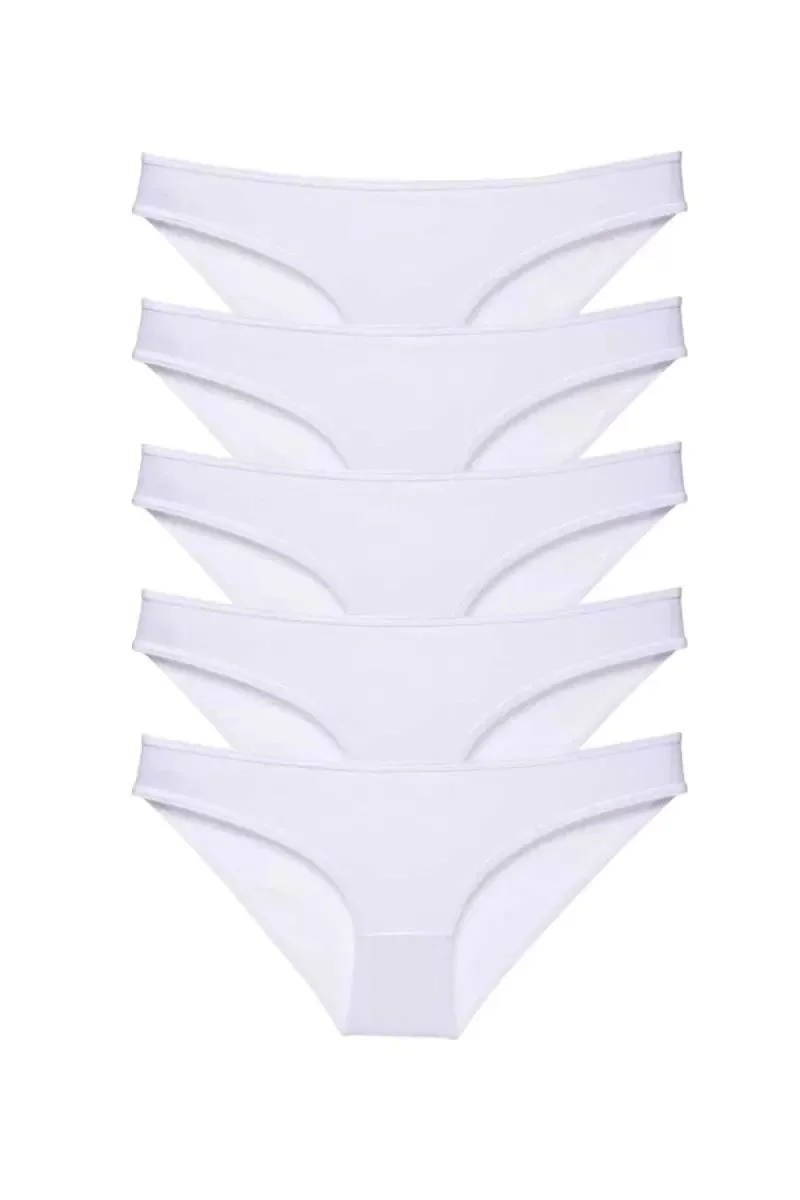 5 Adet Süper Eko Set Likralı Kadın Slip Külot Beyaz