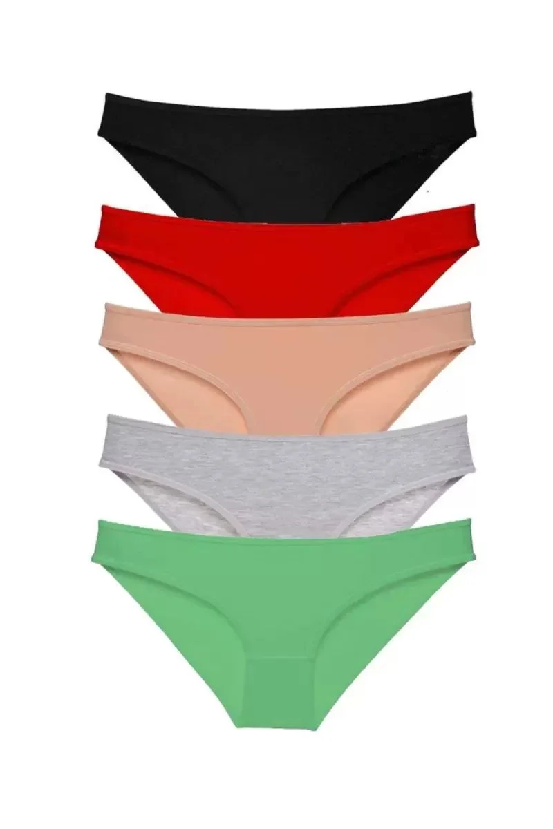 5 Adet Süper Eko Set Likralı Kadın Slip Külot Siyah Kırmızı Ten Gri Yeşil