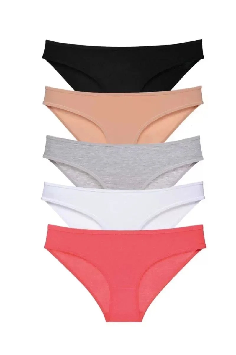 5 Adet Süper Eko Set Likralı Kadın Slip Külot Siyah Ten Gri Beyaz Fuşya