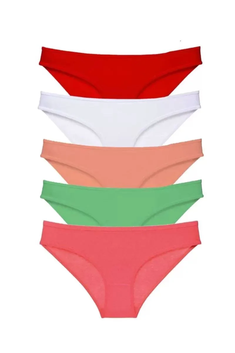 5 Adet Süper Eko Set Likralı Kadın Slip Külot Kırmızı Beyaz Pudra Yeşil Fuşya
