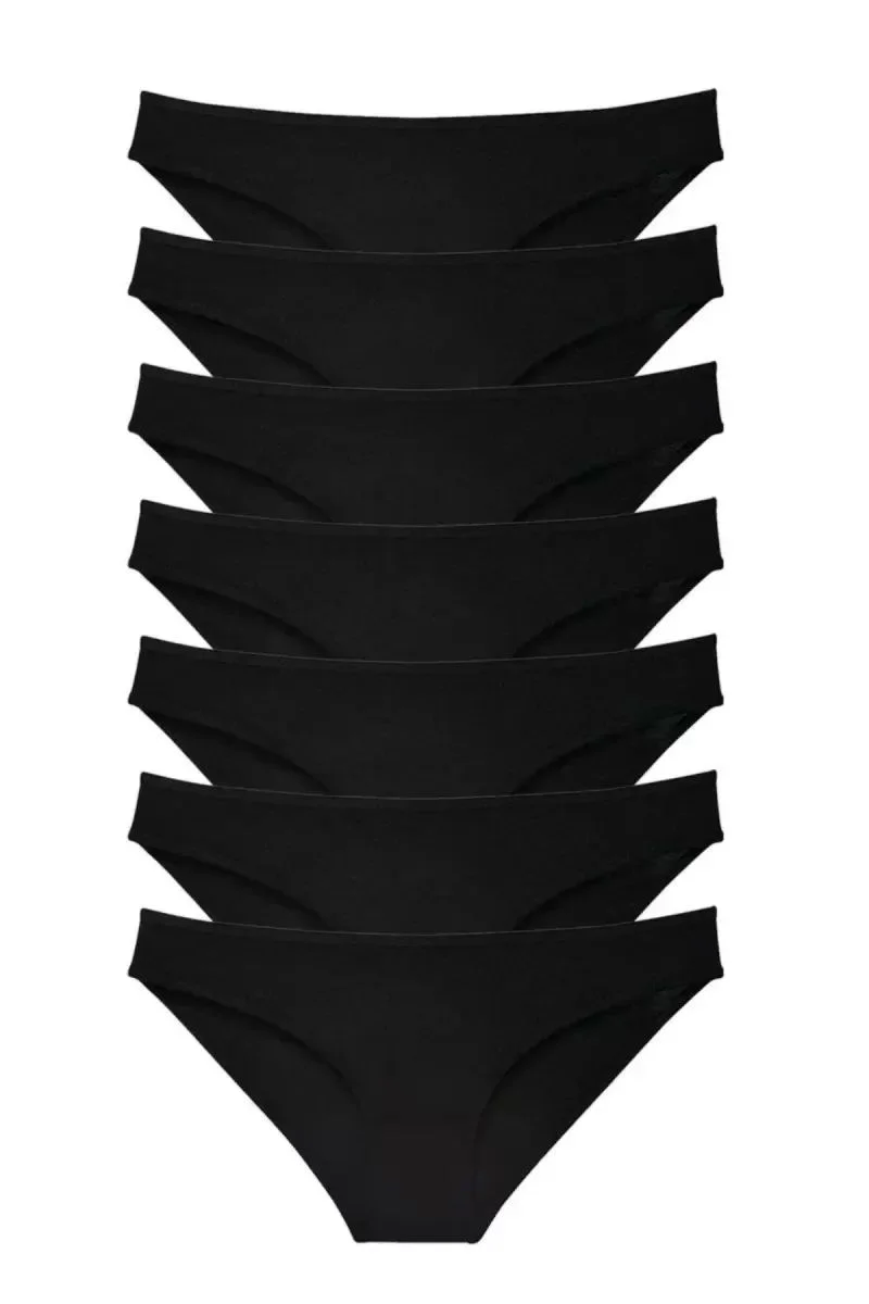7 Adet Süper Eko Set Likralı Kadın Slip Külot Siyah
