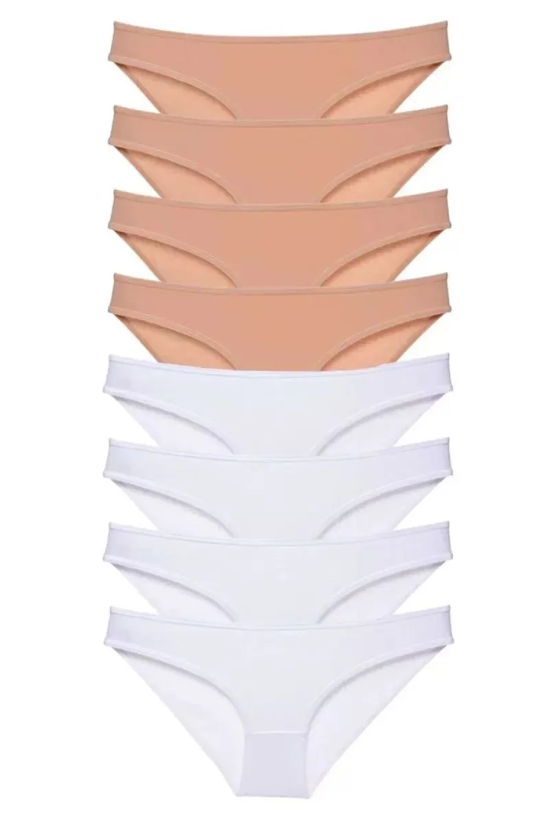 8 Adet Süper Eko Set Likralı Kadın Slip Külot Ten Beyaz