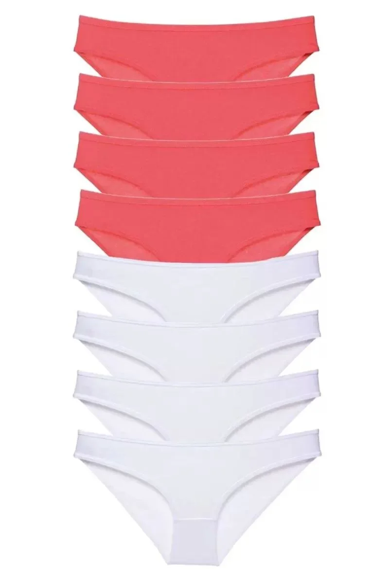 8 Adet Eko Set Likralı Kadın Slip Külot Fuşya Beyaz