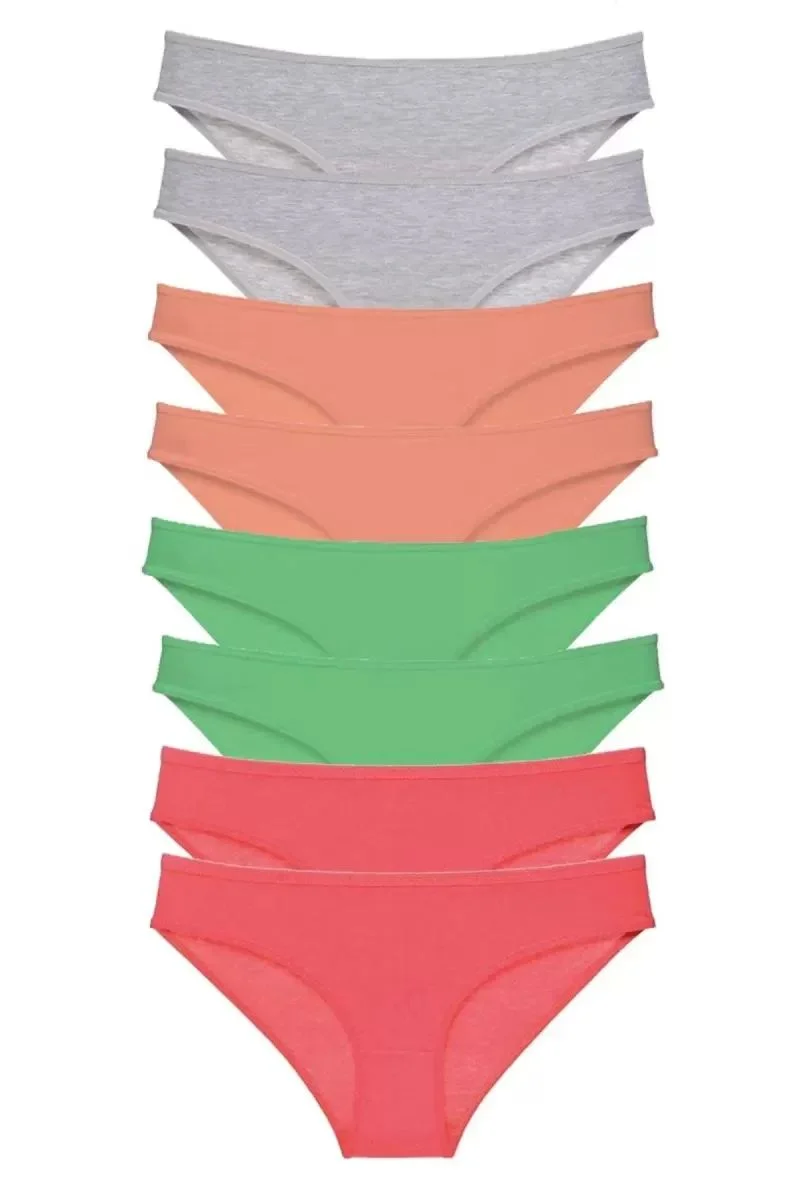 8 Adet Süper Eko Set Likralı Kadın Slip Külot Gri Pudra Yeşil Fuşya