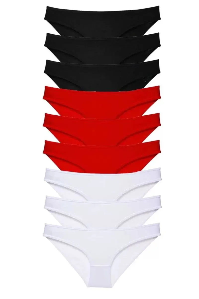 9 Adet Süper Eko Set Likralı Kadın Slip Külot Siyah Kırmızı Beyaz
