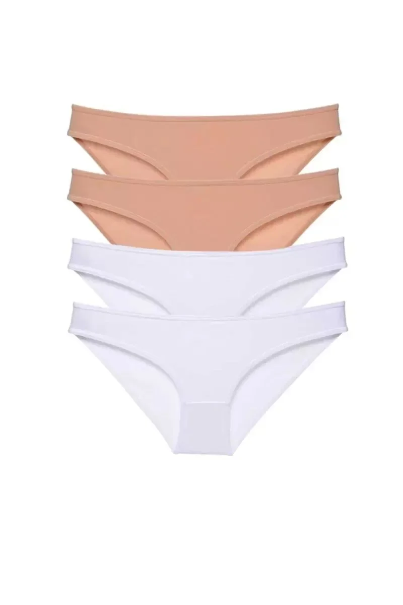 4 Adet Süper Eko Set Likralı Kadın Slip Külot Ten Beyaz