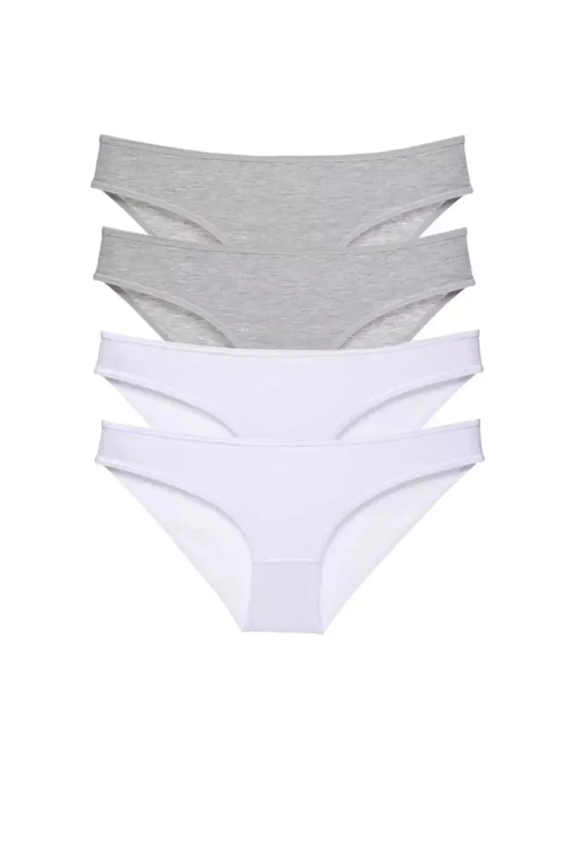 4 Adet Süper Eko Set Likralı Kadın Slip Külot Gri Beyaz