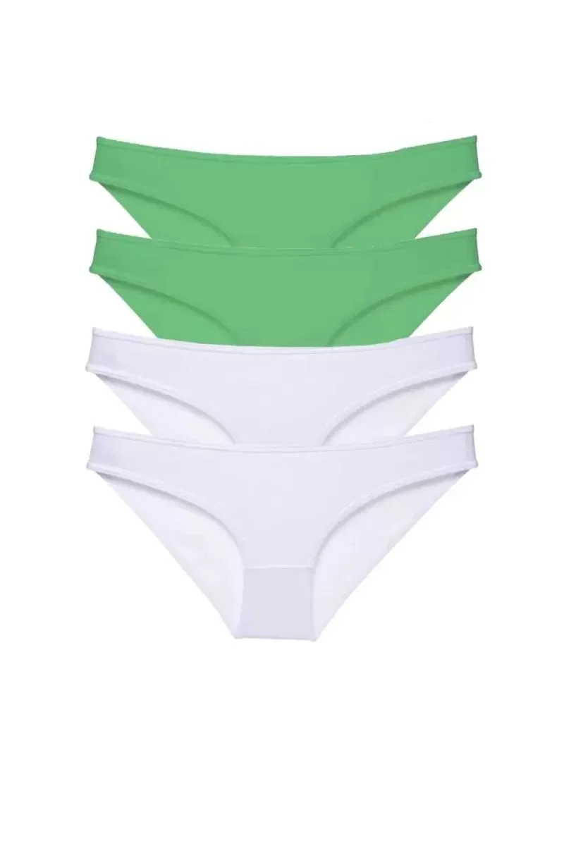 4 Adet Eko Set Likralı Kadın Slip Külot Yeşil Beyaz