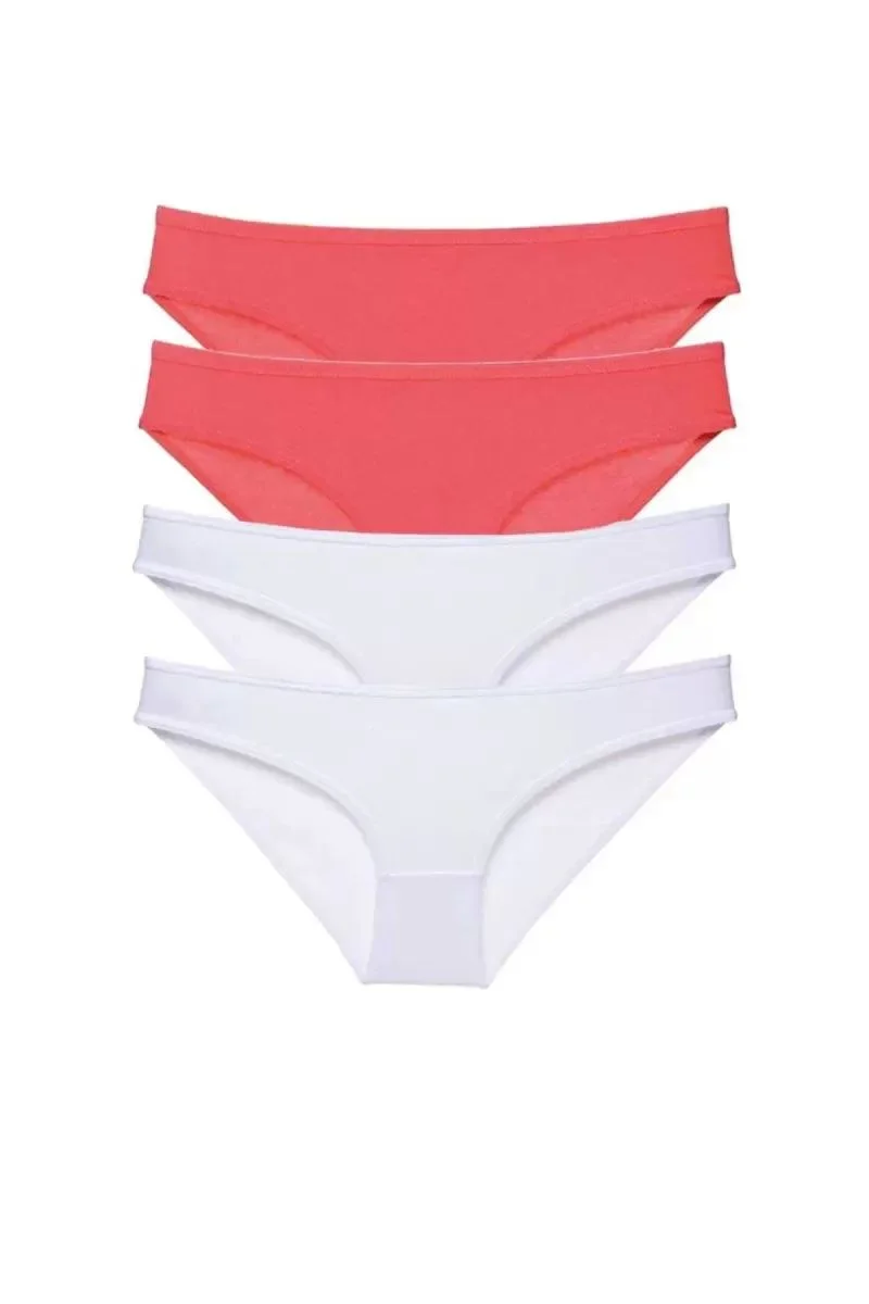 4 Adet Eko Set Likralı Kadın Slip Külot Fuşya Beyaz