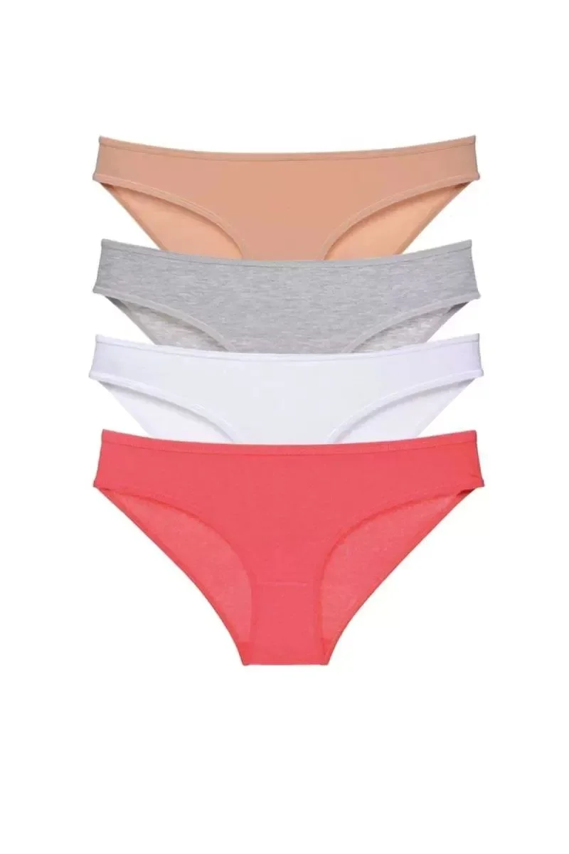 4 Adet Süper Eko Set Likralı Kadın Slip Külot Ten Gri Beyaz Fuşya