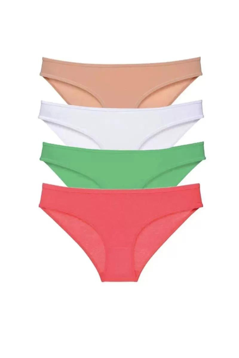 4 Adet Süper Eko Set Likralı Kadın Slip Külot Ten Pudra Yeşil Fuşya