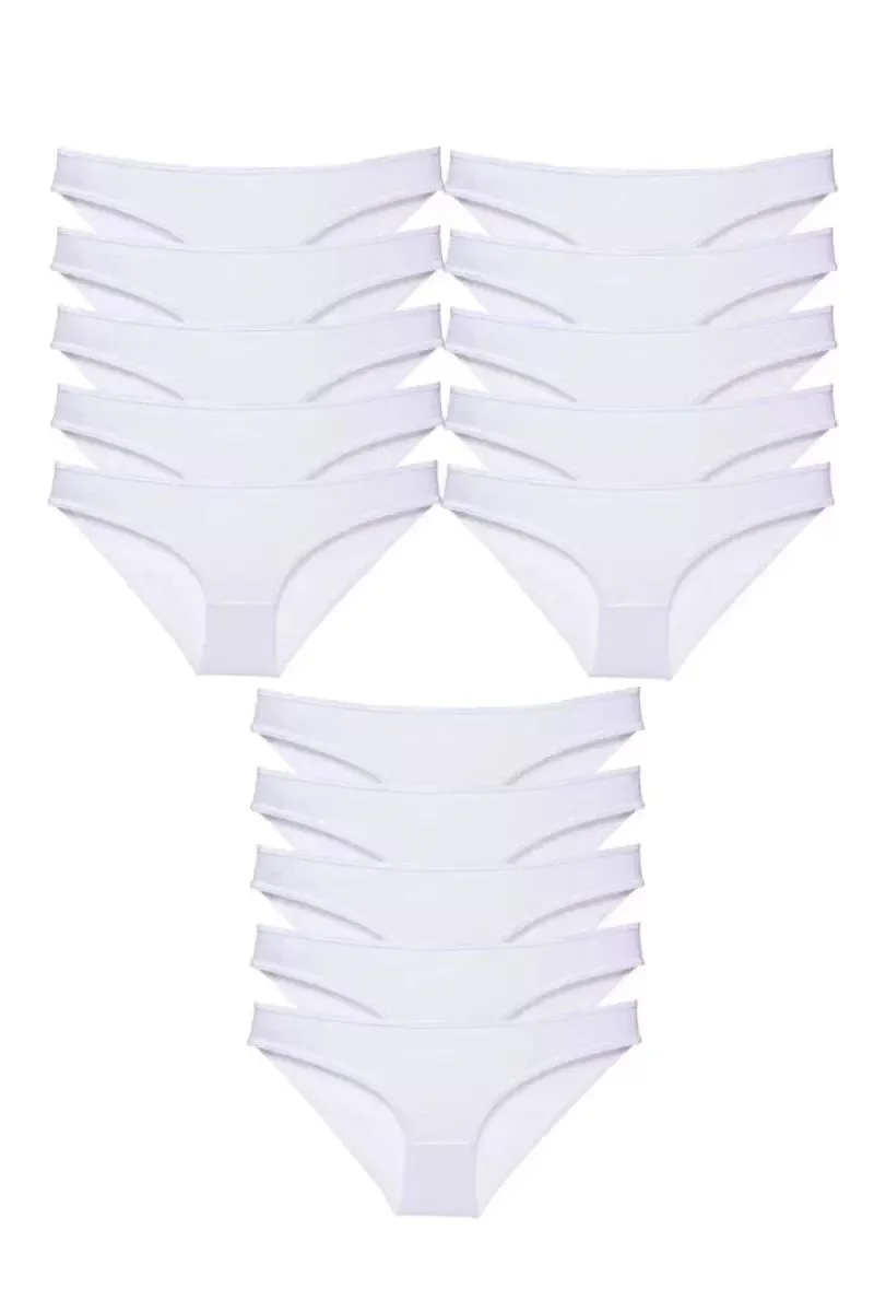 15 Adet Süper Eko Set Likralı Kadın Slip Külot Beyaz