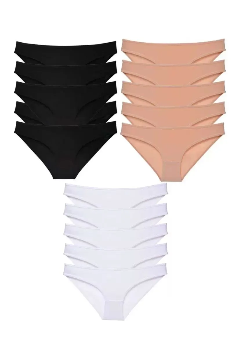 15 Adet Süper Eko Set Likralı Kadın Slip Külot Siyah Ten Beyaz