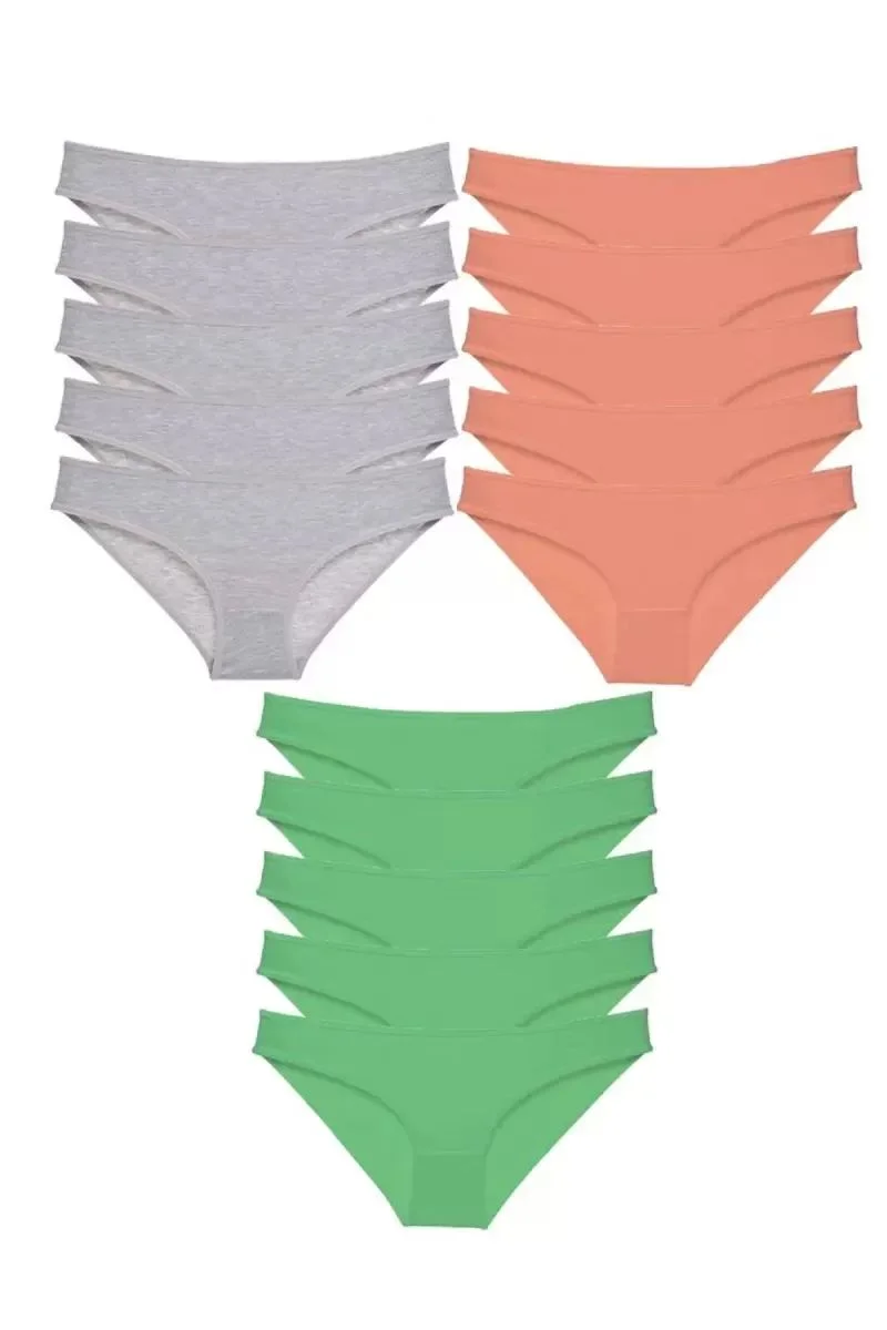 15 Adet Süper Eko Set Likralı Kadın Slip Külot Gri Pudra Yeşil
