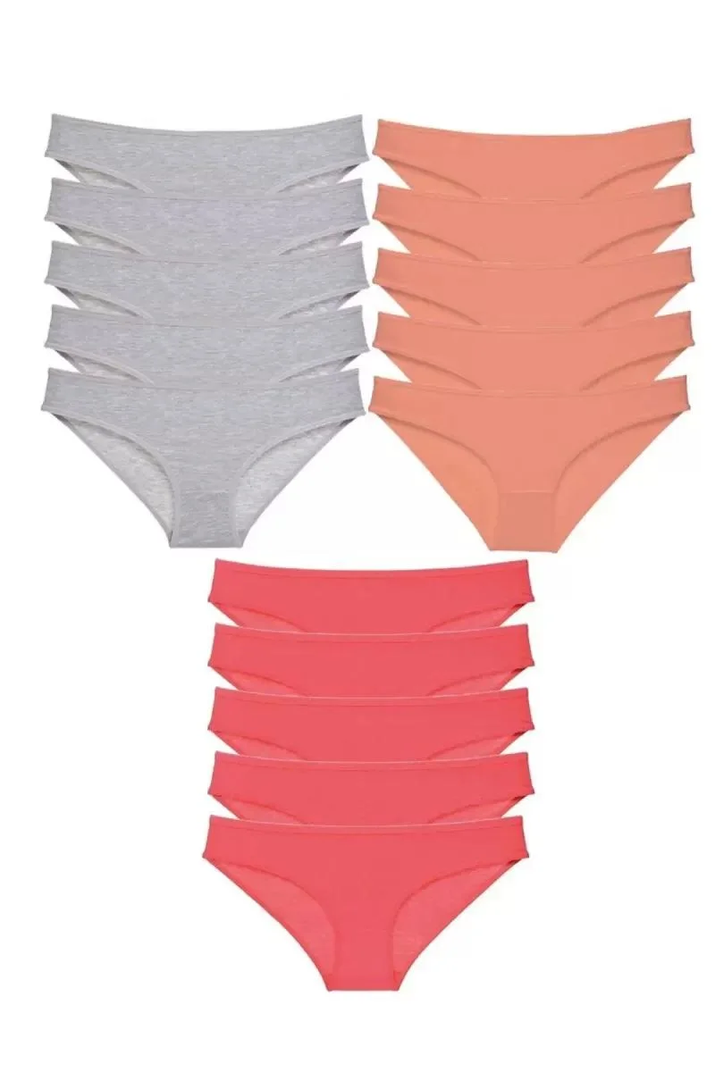 15 Adet Süper Eko Set Likralı Kadın Slip Külot Gri Pudra Fuşya