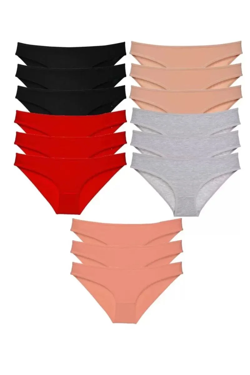 15 Adet Süper Eko Set Likralı Kadın Slip Külot Siyah Kırmızı Ten Gri Pudra