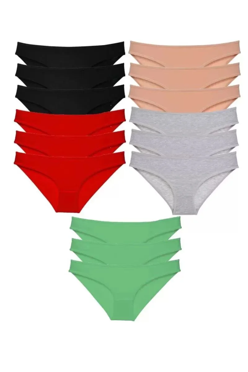 15 Adet Süper Eko Set Likralı Kadın Slip Külot Siyah Kırmızı Ten Gri Yeşil