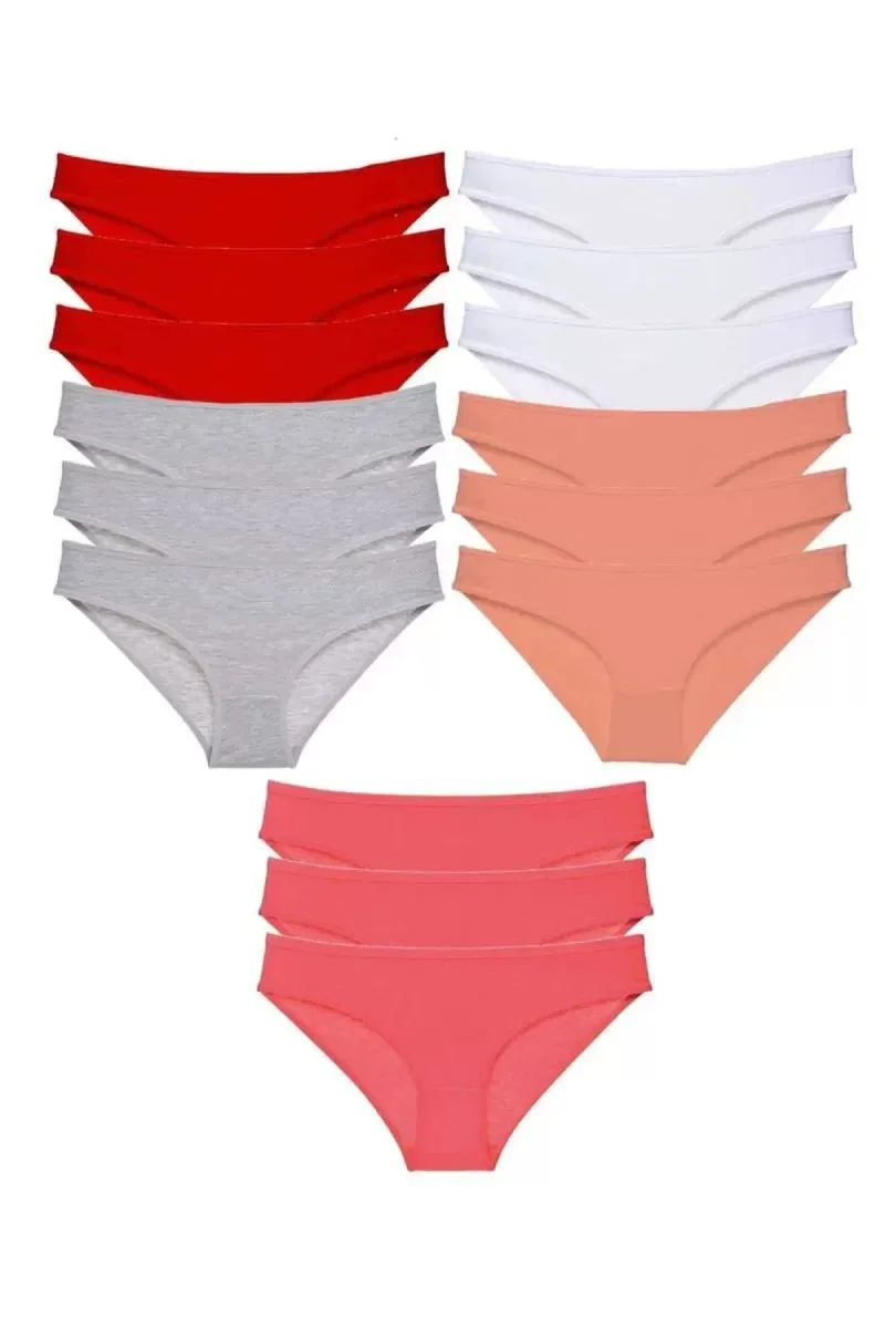 15 Adet Süper Eko Set Likralı Kadın Slip Külot Kırmızı Gri Beyaz Pudra Fuşya