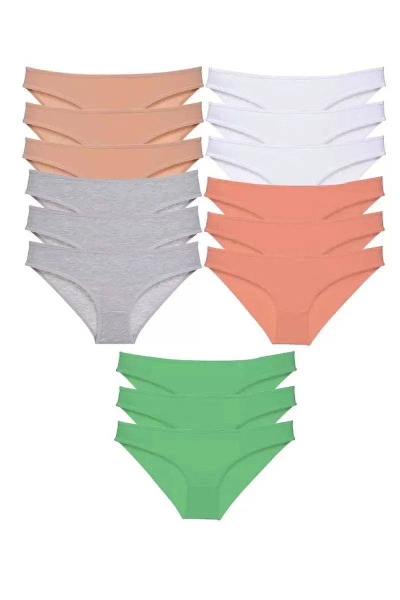 15 Adet Süper Eko Set Likralı Kadın Slip Külot Ten Gri Beyaz Pudra Yeşil
