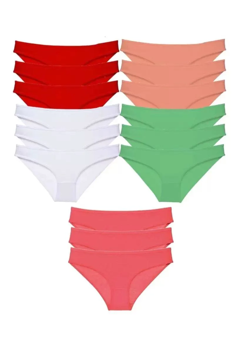 15 Adet Süper Eko Set Likralı Kadın Slip Külot Ten Beyaz Pudra Yeşil Fuşya